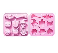 EDLMKM 2PCS Halloween Silicone Mould, Chocolate Moulds Halloween, Chocolate Candy Mould Pumpkin Bat Spider Hat Shape, for Halloween Chocolate Biscuit Fondant Ice Tray Decorations