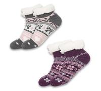 EDLMKM 2PCS Slipper Fluffy Socks For Women, Winter Thermal Knitted Cozy Fleece Non Slip Sock, Winter Thick Lined Fuzzy Slipper Socks With Grippers, Indoor Home House, UK 4-10, Gifts For Women Girls