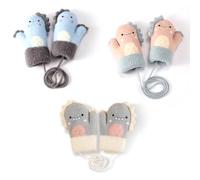 EDLMKM 3 Pairs Kids Thick Knitted Gloves, Baby Kids Toddler Mittens on String, Cute Cartoon Hang Neck Mittens, Baby Winter Warm Mitten for Kids 1-4 Years