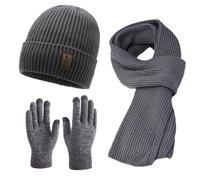 EDLMKM 3 Pcs HHat and Scarf Set for Men with Touch Screen Glovess, Winter Beanie Hat Scarf Gloves Set, Knitted Beanie Cap Thick Fleece Lined Thermal Glovess, Long Scarff, Mens Hat and Gloves Sett