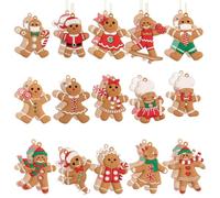 EDLMKM 30 PCS Christmas Gingerbread Ornaments, Christmas Gingerbread Hanging Ornaments, Assorted Gingerbread Man Designs with Strings, for Holiday Party and DIY Crafts