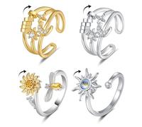 EDLMKM 4 Pcs Anxiety Ring for Women, Anxiety Rings, Silver Rings For Women, Fidget Ring, Fidget Rings For Anxiety Women, Adjustable Rings For Women, Gifts for Women, Men, Kids