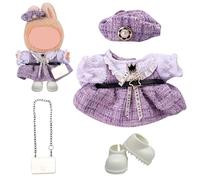 EDLMKM 4 Pcs Doll Clothes for 17cm Plush Dolls, Doll Clothes Set, Style Cute Purple Plush Outfit with Bow Tie, Easy to Dress, Birthday Holiday Present for Girls Boys Kids (No Doll)