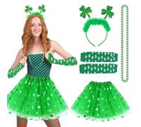 EDLMKM 4 Pcs St Patrick's Day Costume Accessories Set for Women, St Patricks DayShamrock Clover Costumee, Saint Patrick's Day Fancy Dress Outfit for Party Parade, Leprechaun Costume for Women