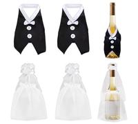 EDLMKM 4 Pcs Wedding Decoration Wine Bottles Set, Bride and Groom Wine Covers, Wedding Gifts for Couple Wine Gift Bags, for The Couple Fun Bottle Covers Wedding Centerpieces Decorations