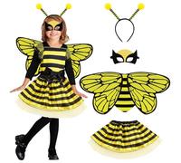 EDLMKM 4Pcs Bee/Butterfly Costume for Kids, Bumblebee Fancy Dress up Animal Costume with Bumble Bee Wings, Antenna Headband and Eye Mask, Ladybird Skirt suit, Bumblebee for Christmas Halloween Cosplay