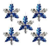 EDLMKM 5 Pack Christmas Hanging Decorations, Christmas Foil Hanging Decoration, 3D Star Snowflake Stars Ornament, for Xmas New Year Party Supplies Xmas Decor