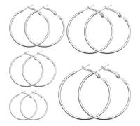 EDLMKM 5 Pairs SSilver Hoops Earringss, Sterling Silver Hoop Earrings for Women, Big Hoop Earringss, Big Thin Silver Earrings with Different Sizes for Women Girls 30/40/50/60/70mm, Lightweight