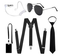 EDLMKM 5 Pcs Agent Accessories Set, Agent Costume Accessories, Security Guard Cosplay Kit with Sunglasses, Tie, Card Holder, Earpiece Tube, Kids Cosplay Dress up Party