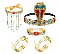 EDLMKM 5 Pieces Egyptian Costume, Egyptian Cobra Headpiece Snake Beaded, Cleopatra Costume, Beaded Tassel Necklace For Halloween Costumes Carnival Themed Cosplay World Book Day Party Fancy Dress Up