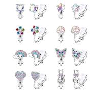 EDLMKM 6 Pairs Kids Clip On Earrings for Girls Toddler No Pierced Princess Play Earrings Dress Up Jewelry Set Cute Butterfly, Rainbow, Flower, Star, Heart Designs Multicolor Clips Best Gifts for Teens