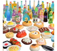 EDLMKM 60Pcs Mini Food tiny toys, Miniature Food Drink Mixed Resin Mini Pretend Foods Play, Includes Drink,Snack,1:12 Scale Miniature Dolls House Food Accessories, Pretend Play Kitchen Game Party Toys