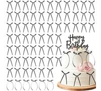 EDLMKM 66 Pcs Black Bow Cake Decoration Set, 1 Pcs Happy Birthday Cake Topper, Bow Tie Cake Topper Decorations, for Baby Shower Kids Birthday Wedding Party Anniversary