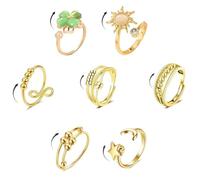 EDLMKM 7PCS Gold Anxiety Rings, Fidget Ring Anxiety Rings Stress Spinner Rings with Beads for Stress Relief, Adjustable Fidget Rings, Four-Leaf Clover Spinner Rings for Womens and Girls to Wear