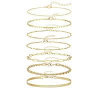 EDLMKM 7Pcs Gold Bracelet for Women, Bracelets Layered Dainty Link Chain, Adjustable Stackable Figaro Chain, Jewellery Gift for Women Ladies Gifts, for Birthday Mothers Day Wedding Party Costume