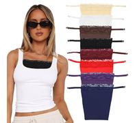 EDLMKM 8 Pcs Lady Lace Clip-on Mock Camisole Bra Insert Overlay Modesty Panel Vest, LLace Insert for Low Cut Dress, LLace Privacy Invisible Bra for Woman, Lady Lace Modesty Panels for Low Cut Tops