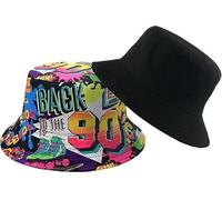 EDLMKM Adult Unisex Bucket Hat, Reversible Pattern Bucket Cap For Men & Women, UV Protection Lightweight Fisherman Beach Cap, 90'S Hip Hop Retro Hut, Double-Side Fisherman Mushroom Hat Sun Outdoor
