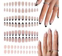 EDLMKM Almond False Nails, French Tip False Nails, White French Press On Pattern, White Tips Press on Nail Short, 12 Sizes, Glossy Fake Oval Medium Stick On for Women and Teens Art