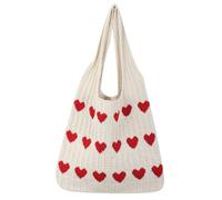 EDLMKM Beach Bag for Women, Crochet Tote Bags, Retro Summer Woven Bag, Large Capacity Casual Bags, for Travel, Holidays and Shopping (Red Heart)