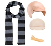 EDLMKM Become the Ultimate Villain with Costume for Kids Adults, World Book Day Fancy Dress, Bald Cap, Black Grey Striped Scarf, Long Nose for Halloween Role Play Party Supplies