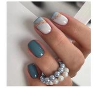EDLMKM Gel Nail Stickers Blue White Glitter Light Blue Semi Cured Gel Nail Strips Wraps UV/Led Nails Art Design Decoration Accessories