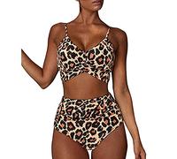 EDLMKM High Waisted Bikini Sets for Women, 2 Piece Swimsuit for Women Bikini Set, V Neck Tummy Control Ruched Drawstring Swimwear, for Ladies Beach Pool Bathing Suit, L Brown