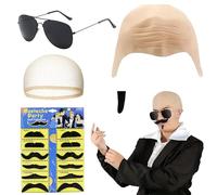 EDLMKM Nude Latex Bald Cap, Black Sunglasses, Black Soul Patch, Mens Ladies Music Icon Famous Celebrity Fancy Dress Costume Accessory Set, for Wig Makeup Cosplay Clothing Accessories