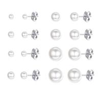 EDLMKM Pearl Earrings Studs 8 Pairs, Pearl Earrings for Women 3/4/5/6/8/10/12MM, Tiny Cartilage Piercing Studs for Multiple Piercing, Jewellery Gifts for Ladies Girls