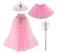 EDLMKM Princess Cape Set, Princess Costumes For Girls, with Cape, Crown, Wand,Ballet Tutu Skirts, princess Dress for Halloween Birthday Party Cosplay, Ages 3+