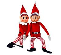 EDLMKM Set of 2 Naughty Little Xmas Elves, Boy & Girl Elf Figures, Charming Red Long Leg Soft Body Boy Girl Elf with Hat, Christmas Doll on the Shelf Toy