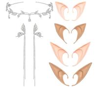 EDLMKM Set of 3 Silver Elf Headpiece, Elf Ears Set, 4 Pairs Pixie Elf Ears, Elf Crown, Fairy Headpieces, Fairy Ears, for Halloween Christmas, Elven Ears Dress Up Costume