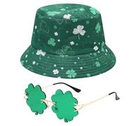 EDLMKM St Patrick's Day Costume, Bucket Hat & Sunglasses Set for Women Men, St Patricks Day Accessories, Irish St Paddys Day Leprechaun Costume Supplies Multicolour