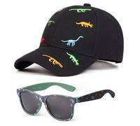EDLMKM Toddler Baseball Cap and Sunglasses Set, Boys Sun Hat with Dinosaur Sunglasses, Kids Summer Baseball Caps, Cute Dinosaur Toddler Boy Sun Hats Summer Kids Trucker Cap 3-8 Years Black