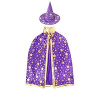 EDLMKM Wizard Cape Witch Cloak With Hat, Halloween Costumes for Kids, Halloween Costumes, halloween Costume Props Costume with Golden Stars Pattern for Children, for Kids Cosplay Party (80cm)