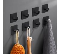 EDMILE Adhesive Hooks for Hanging, EDMILE Wall Hooks Self Adhesive Key Hat Coat Hooks, Stick on Bathroom Towel Hooks, Utility No Drill Hooks for Shower Kitchen Door Outdoor Home 8 Pack, Black