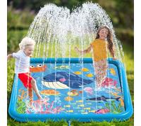 Edmirfun 170cm Large Square Shark Sprinkle and Splash Water Play Mat, Thickened Splash Play Mat Non-Slip Water Sprinkler Pad Inflatable Water Toys, Gift for Kids Dogs, Summer Garden Outdoor Play-Blue
