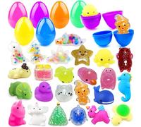Edmirfun 24 PCS Mochi Toys Prefilled Easter Eggs, Stress Reliever squishy toys Toys Inside for Easter Theme Party Favor, Easter Eggs Hunt, Basket Stuffers, Classroom Prize Supplies for Kids