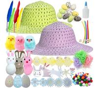 Edmirfun Make Your Own Easter Bonnet Kit - Kids Easter Bonnet Hat with Easter Chicks Easter Grass Easter Eggs Decorations Kids DIY Activity Easter Crafts for Kids 4 5 6 7 8 9 Years Old