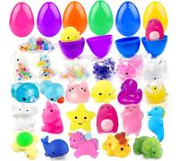 Edmirfun Prefilled Easter Eggs With Squishy Toys, 24pcs Mochi Toys Squeeze Stress Ball Prefilled Plastic Easter Eggs Surprise Present for Easter Basket Stuffers Party Favors Egg Hunt for Kids