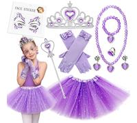 Edmirfun Purple Gemstone Princess Costume Set for Girls, Princess Dress with Wand and Crown, Kids Carnival Halloween Dress Up, One Size