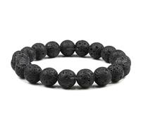EDMIRIA Uni Gemstone 12mm Round Beaded Bracelet Beaded Elastic Stretch Bracelet - Meditation Healing Power Stone Chunky Bracelet, 2XL, Stone, Lava Stone