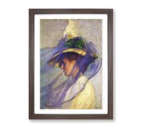 Edmund C. Tarbell The Blue Veil Classic Painting Framed Print | A3 Walnut Framed Wall Art | Ready to Hang | Classic Historical Picture | Living Room Bedroom Lounge Office