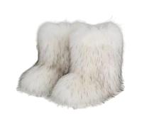 EdNey Women's Furry Knee High Snow Boots Faux Fur Mid-Calf Boots,Fluffy Flat boot Winter Warm Fashion Boots (white black tip,36)