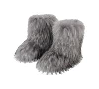 EdNey Women's Furry Knee High Snow Boots, Fluffy Flat Winter Warm Fashion Boots (Light Gray, 37 EU)