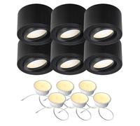 EDO 6pcs Round Surface-Mounted Ceiling Spotlights ZALDA OV Black, Modern Adjustable Ceiling Spots 4,8W LED 3000K Warm 500lm LED Insert Module 230V - Ø80*50mm, Downlights, Aluminium Lamps