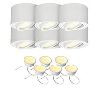 EDO 6pcs Round Surface-Mounted Ceiling Spotlights ZALDA OV White, Modern Adjustable Ceiling Spots 4,8W LED 3000K Warm 500lm LED Insert Module 230V - Ø80*50mm, Downlights, Aluminium Lamps
