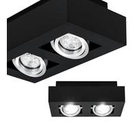 EDO GU10 Ceiling Light OSMIN Rim 2 Way Lights, Svart/Silver - Square Plafond Lamp - Double Spotlight with Adjustable, Interchangeable Ring - Modern Lighting for Living Room, Bedroom and Kitchen