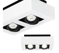 EDO GU10 Ceiling Light OSMIN Rim 2 Way Lights, White/Black - Square Plafond Lamp - Double Spotlight with Adjustable, Interchangeable Ring - Modern Lighting for Living Room, Bedroom and Kitchen
