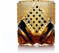 Edo Kiriko Hand-Carved Gold Accent Sake Glass Cup - Japanese Traditional Artisan Crafted Crystal Whiskey Glass, Luxury Amber Crystal Design Barware, Unique Gift for Collectors & Sake Enthusiasts