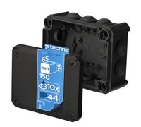 EDO Surface-Mounted Junction Box IP66 Waterproof 150x115x65 mm Black - UV-Resistant, Halogen-Free - Connection Distribution Box with Cable Grommets and Screw Lid Indoor/Outdoor